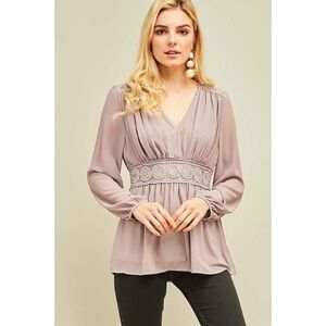 Gray Lavender Crochet Detailed V-neck Blouse